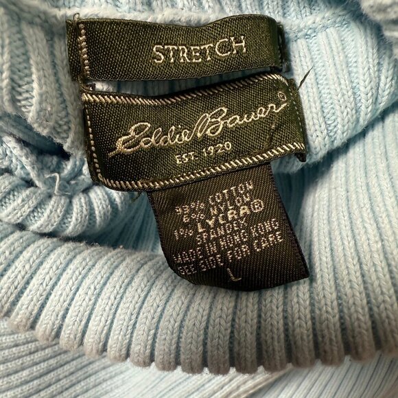 Eddie Bauer Women Stretch Ribbed Turtleneck Sky Blue Sweater Large - Picture 2 of 10